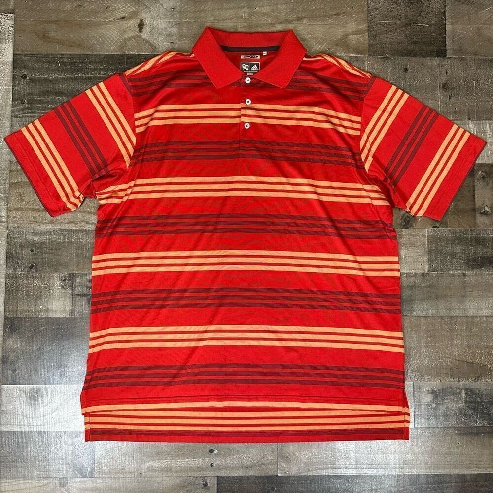 Adidas Men’s Size XL ClimaCool Polo Shirt Red Striped Multicolor Short Sleeve